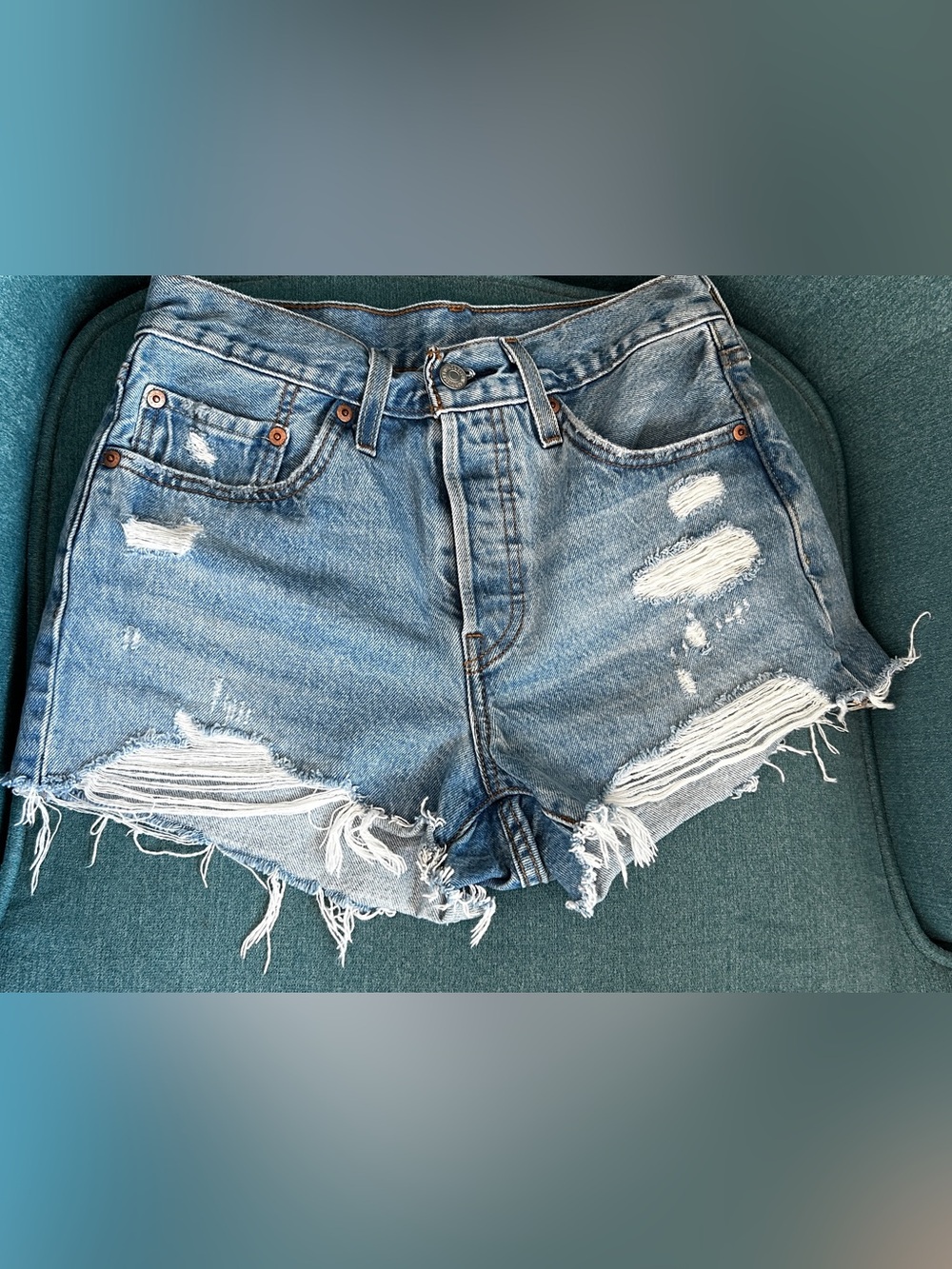 Levi's Light Blue Distressed High Waist Denim Shorts